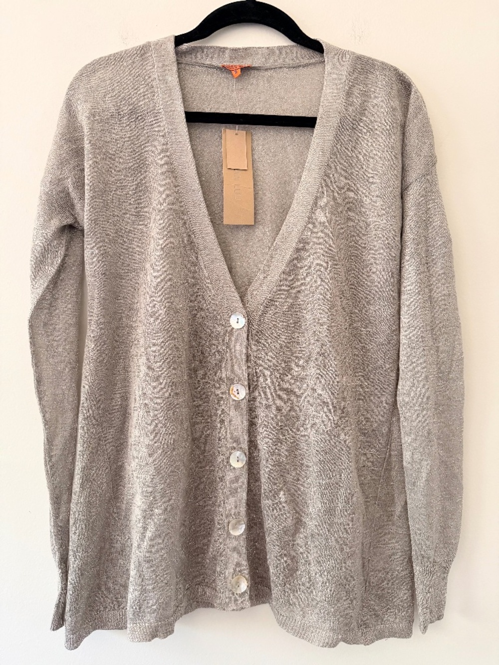 Chan Luu Silver Cardigan Open Weave Drop Shoulder Lurex Draped Shine Sparkle NWT